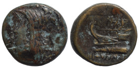 PHOENICIA. Marathos. Ca.217-184 BC. Ae (bronze, 3.23 g, 15 mm). Veiled bust of Astarte right. Rev. Prow of galley left; palm frond above, date (in Pho...