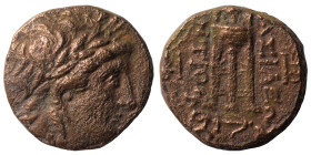 SELEUKID KINGS of SYRIA. Antiochos II Theos, 261-246 BC. Ae (bronze, 3.70 g, 15 mm), Antioch. Laureate head of Apollo right. Rev. ΒΑΣΙΛΕΩΣ ΑΝΤΙΟΧΟΥ Tr...