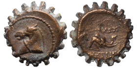 SELEUKID KINGS of SYRIA. Demetrios I Soter, 162-150 BC. Ae Serrate (bronze, 4.11 g, 16 mm), Antioch. Head of horse left. Rev. BAΣIΛEΩΣ / ΔHMHTPIOY Hea...