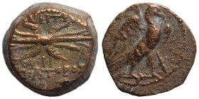 SELEUKID KINGS of SYRIA. Demetrios II Nikator, second reign, 129-126/5 BC. (bronze, 3.06 g, 13 mm), Antioch on the Orontes. Eagle with spread wings st...
