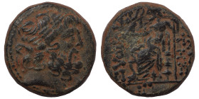 SYRIA, Seleucis and Pieria. Antioch, 37/6 BC. Tetrachalkon (bronze, 9.45 g, 19 mm). Laureate head of Zeus right. Rev. Zeus Nikephoros seated left; IΓ ...