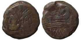 Anonymous. Rome, 206-195 BC. As (bronze, 25.53 g, 32 mm). Laureate head of bearded Janus; [I] (mark of value) above. Rev. Prow of galley right; above,...