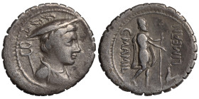 C. Mamilius Limetanus, 82 BC. Denarius (silver, 3.67 g, 20 mm), Rome. Draped bust of Mercury to right, wearing winged petasos; behind, A above caduceu...