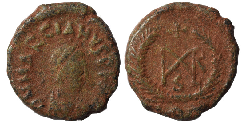 Marcian, 450-457. Nummus (bronze, 0.93 g, 10 mm), Constantinople. D N MARCIANVS ...