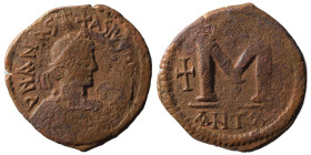 Anastasius, 491-518., Follis, (bronze, 15.30 g, 33 mm). D N ANASTASIVS PP AVG Diademed bust right, cross above. Rev. Large M between two crosses, cros...
