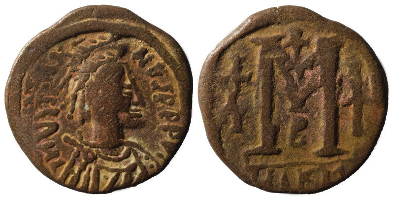 Justin I, 518-527. Follis (bronze, 12.39 g, 30 mm). Nicomedia. D N IVSTINVS P P ...