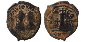 Justin I & Justinian I, 527. Dekanummium (bronze, 3.88 g, 24 mm), Antioch. D N D [N IVSTINVS ET IVSTINIANV]S P P AVG Diademed and crowned busts of Jus...