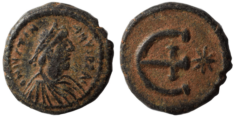 Justinian I, 527-565. Pentanummium (bronze, 2.68 g, 15 mm), Antioch. D N IVSTINI...