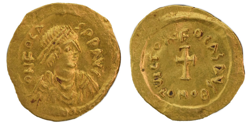 Phocas, 602-610. Tremissis (gold, 1.44 g, 16 mm), Constantinople. δ N FOCAS PЄR ...