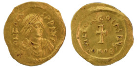 Phocas, 602-610. Tremissis (gold, 1.44 g, 16 mm), Constantinople. δ N FOCAS PЄR AVG Pearl-diademed, draped and cuirassed bust of Phocas to right. Rev....