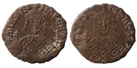 Michael III "the Drunkard", with Basil I, 842-867. Follis (bronze, 5.98 g, 25 mm), Constantinople. +mIҺAЄL IMPЄRAT Crowned facing bust of Michael III,...