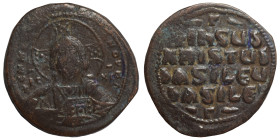 Anonymous, time of Basil II and Constantine VIII, 1020-1028. Follis (bronze, 16.56 g, 33 mm), Constantinople. +EMMA-NOVHΛ bust of Christ facing, weari...