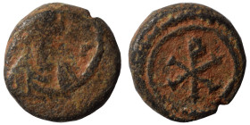 VANDALS. Pseudo-Imperial coinage, 5/6th century; in the name of Justinian I. Nummus (bronze, 0.97 g, 9 mm), Carthage. Diademed and draped bust to righ...