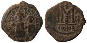 Persian Occupation of Syria, 610-629. Heraclius with Constantine type. Follis (bronze, 11.25 g, 27 mm), uncertain mint in Syria, possibly Antioch. Her...
