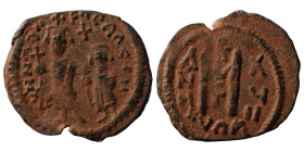 Umayyad Caliphate. Circa 642-646. Imitating 'Cyprus follis of Heraclius, with Heraclius Constantine, 610-641. Follis (bronze, 4.39 g, 26 mm), Uncertai...