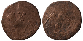 Seljuq of Syria. Ridwan ibn Malikshah, 1095 to 1113 (?). Ae (bronze, 4.96 g, 25 mm), Antakiya. Winged lion or sphinx left. Rev. Possibly winged lion o...