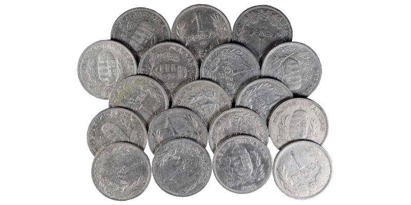 18x Hungary. 1 Pengo (silver, 89 g), various years. Nearly very fine.