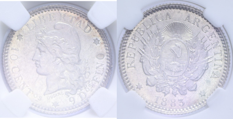 ARGENTINA 10 CENTAVOS 1883 AG. 2,50 GR. MS63 (CLASSICAL COIN GRADING AA472920)