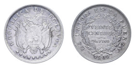 BOLIVIA 20 CENT. 1909 AG. 3,96 GR. BB+
