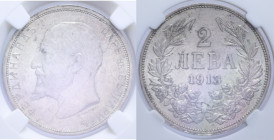 BULGARIA FERDINAND I 2 LEVA 1913 AG. 10 GR. AU55 (CLASSICAL COIN GRADING AA954920)