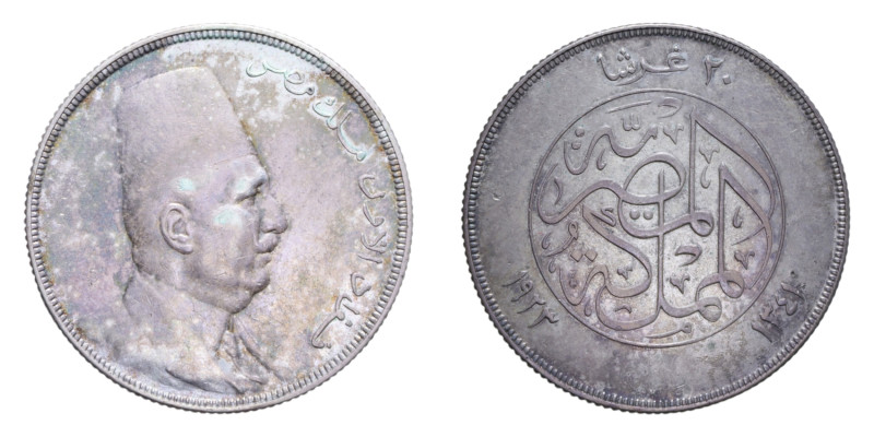 EGITTO FUAD I 20 PIASTRE 1923 AH 1341 AG. 27,92 GR. BB-SPL