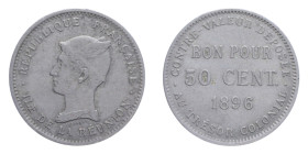FRANCIA ILE DE LA REUNION 50 CENT. 1896 NI. 2,43 GR. BB+