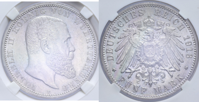 GERMANIA WURTTEMBERG WILHELM II 5 MARK 1913 F AG. 27,60 GR. MS61 (CLASSICAL COIN...