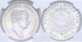 GERMANIA SAXONY FRIEDRICH AUGUST III 3 MARK 1912 E AG. 16,60 GR. MS61 (CLASSICAL COIN GRADING AA405450)