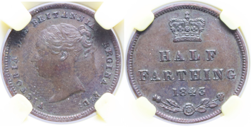 GRAN BRETAGNA VICTORIA 1/2 FARTHING 1843 CU. 2,30 GR. AU58 (CLASSICAL COIN GRADI...