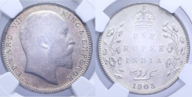 INDIA INGLESE EDWARD VII RUPIA 1903 B AG. MS63 (SIGILLATA NGC 6141339-003)