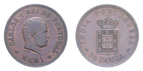 INDIA PORTOGHESE CARLO I 1/2 TANGA 1901 CU. 12,37 GR. BB+/qSPL