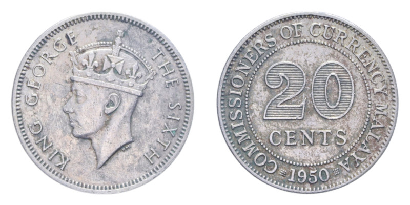 MALAYA GIORGIO VI 20 CENTS 1950 NI. 5,65 GR. BB