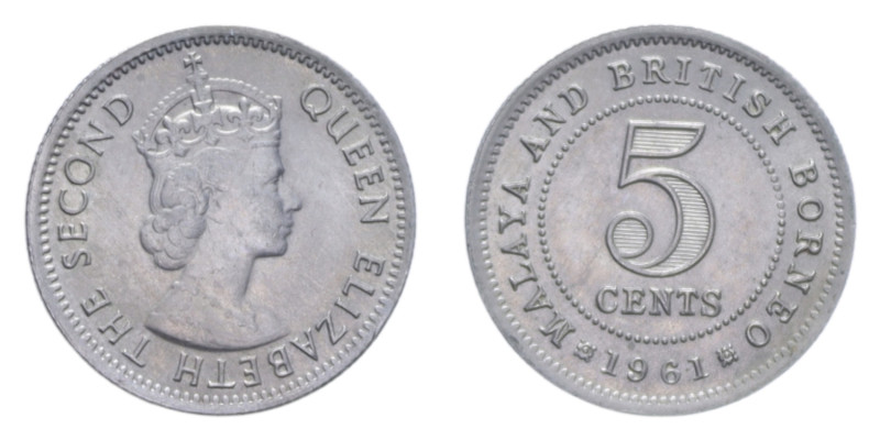 MALAYA E BRITISH BORNEO 5 CENTS 1961 NI. 1,38 GR. FDC