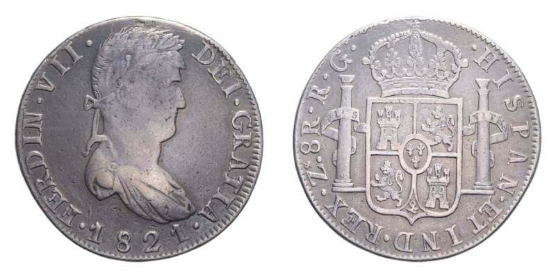 MESSICO FERDINANDO VII 8 REALES 1821 R.G. AG. 26,88 GR. qBB/BB+