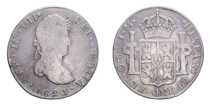 MESSICO FERDINANDO VII 8 REALES 1821 J.M. AG. 27,07 GR. qBB/BB