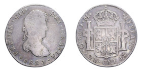 MESSICO FERDINANDO VII 8 REALES 1821 J.M. AG. 27,07 GR. qBB/BB