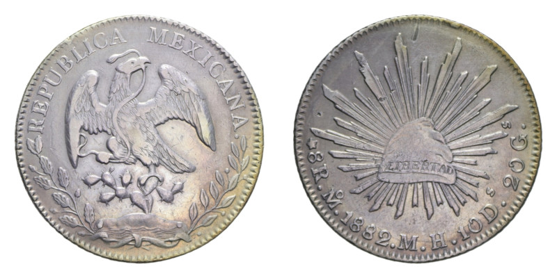 MESSICO REPUBBLICA 8 REALES 1882 M.H. AG. 26,97 GR. BB/BB+