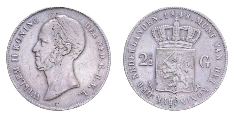 OLANDA WILLEM II 2 1/2 GULDEN 1848 AG. 22,10 GR. BB+ (DIFETTI DEL TONDELLO)
