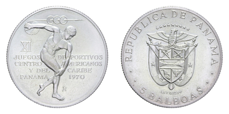 PANAMA 5 BALBOAS 1970 AG. 35,60 GR. qFDC