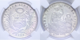 PERU' 1/2 SOL 1906 AG. 5 GR. MS 60 (CLASSICAL COIN GRADING AA220244)