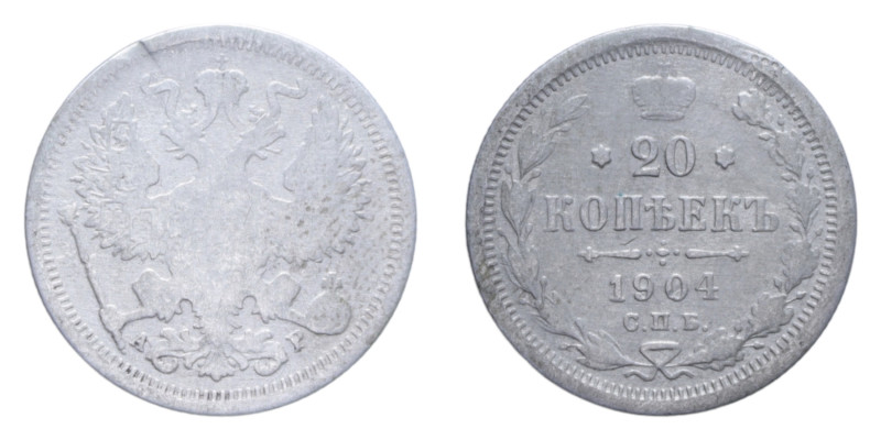 RUSSIA NICOLA II 20 KOPEKI 1904 R AG. 3,34 GR. MB/qBB