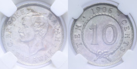 SARAWAK J. BROOKE 10 CENTS 1906 NI. 2,70 GR. AU50 (CLASSICAL COIN GRADING AA331445)