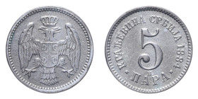SERBIA 5 PARA 1884 NI. 2,87 GR. BB-SPL
