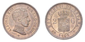 SPAGNA ALFONSO XIII 2 CENT. 1905 CU. 1,92 GR. FDC