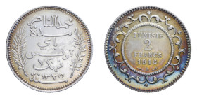 TUNISIA 2 FRANCS 1916 AG. 10 GR. BB-SPL