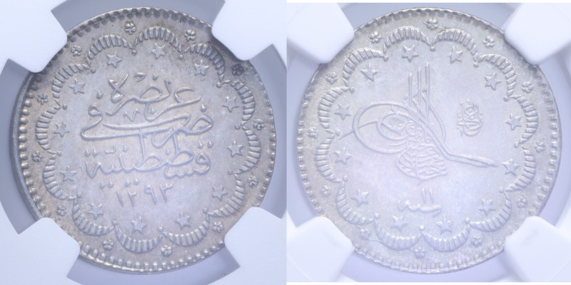 TURCHIA 5 KURUSH AH 1293/11 AG. MS64 (SIGILLATA NGC 5790828-018)