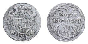 BOLOGNA BENEDETTO XIV (1740-1758) 5 BOLOGNINI 1740 AG. 1,35 GR. BB