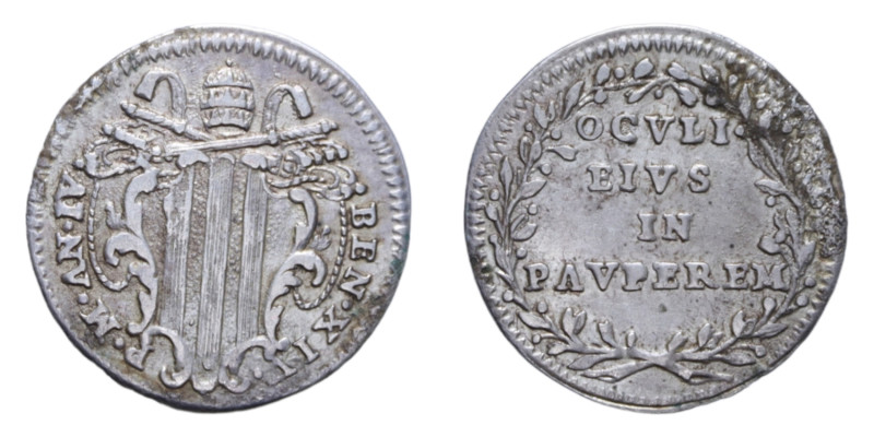 ROMA BENEDETTO XIV (1740-1758) GROSSO A. IV AG. 1,17 GR. BB+