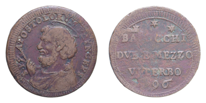 VITERBO PIO VI (1775-1799) DUE BAIOCCHI E MEZZO 1796 SAMPIETRINO CU. 13,83 GR. q...