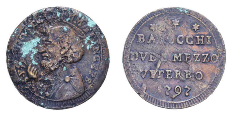 VITERBO PIO VI (1775-1799) DUE BAIOCCHI E MEZZO 1797 SAMPIETRINO CU. 14,83 GR. q...